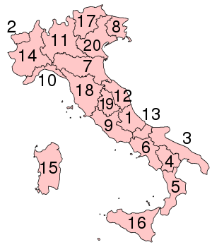 Harta administrativa Italia impartita pe regiuni